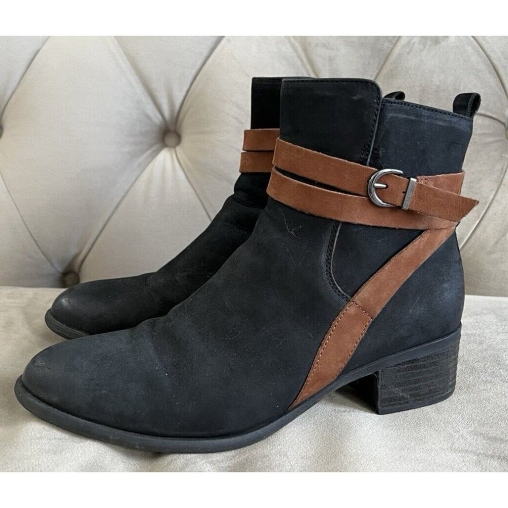 MODA IN PELLE US 10 EU 41 Black Suede Ankle Boots Brown Detail